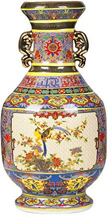MAYIAHO Gold Vase Deko Wohnzimmer, Jingdezhen Keramik Antik Bodenvase Groß Hoch FüR Handgemacht Pampasgras Stand, Chinesische Asiatische Ceramic Kleine Porzellan Matt FrüHling Fensterban Dekoartikel.