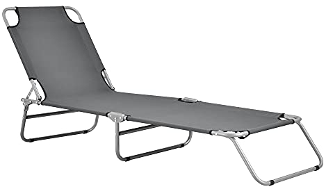 casa.pro Sonnenliege Carcao Relaxliege klappbar Strandliege bis 110 kg Dunkelgrau 186 x 55 x 24 cm Gartenliege mit Rückenlehne verstellbar Stahlgestell