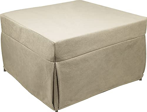 Talamo Italia Puof Trasformabile Singolo, Made in Italy, Letto Pieghevole, Pouf in Tessuto Sfoderabile Salvaspazio da Soggiorno, Beige, 78 x 78, 195 x 45 cm