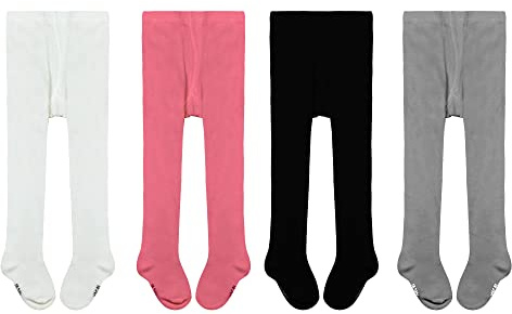 GENTABY Leotardos para niñas pequeñas y bebés - 4 pares de leotardos de algodón para bebés y recién nacidas, color negro, blanco, rosa y gris, 18 meses, 24 meses, 18-24 meses