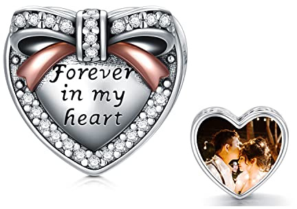 LONAGO Personalisierte Foto Charme für Mutter 925 Sterling Silber Herz Geformte Bild Bead Charm