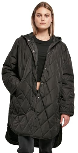 Urban Classics Damen Ladies Oversized Diamond Quilted Hooded Coat Mantel, Schwarz, M EU
