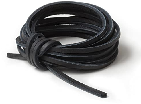 IPEA Cordino in Vera Pelle Quadrato per Accessori, Artigianato, Scarpe, Moda - Pelle Premium Made in Italy - 3m Lunghezza - Lacci - Cordino in Cuoio 3 mm Ritagliabile - Colore Nero