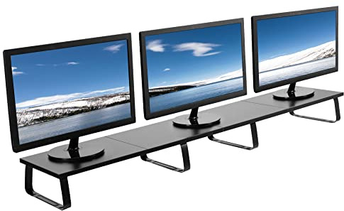 VIVO Support de moniteur extra long de 140 cm, rehausseur de bureau en bois et acier, multi-écrans, TV, clavier, ordinateur portable, organiseur ergonomique de bureau et de table, noir, STAND-V000D5