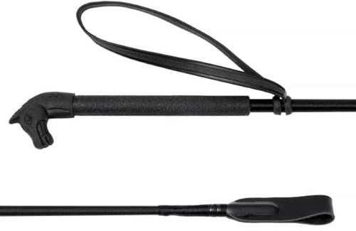 Start Horsehead Gerte – Reitgerte mit Anti-Rutsch-Griff & Sicherheits-Schlaufe, dekorativer Pferdekopf, stylischer und funktionaler Riding Crop/Jumping Stick (65 cm, Schwarz)