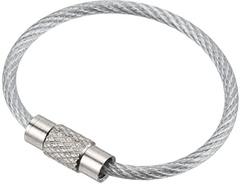 PATIKIL 3.5 Inch Length Wire Keychain Cable, 5 Pack Stainless Steel Key Ring Loop, Silver