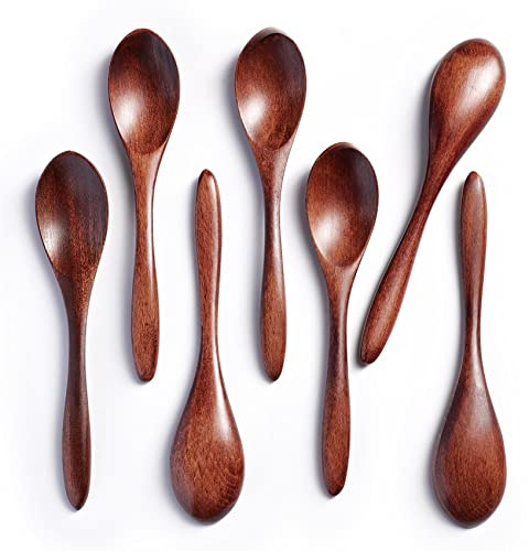 Hefild 7 PCS Small Wooden Spoons, 5.8 Inch Honey Spoons for Tea, Hardwood Wooden Honey Teaspoon for Coffee, Little Tiny Wood Spoons, Bamboo Table Spoon for stirring, Wooden Spoons for Utensils Set