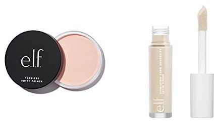 e.l.f. Poreless Putty Primer, All Day Wear, Velvet Texture, Poreless Effect, Universal Sheer, 0.74 Oz (21g) & e.l.f Hydrating Satin Camo Concealer Fair Warm
