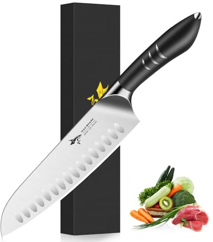 MAD SHARK Coltello Santoku 20 cm, Coltello da Cucina Giapponese in Acciaio Tedesco Molibdeno Vanadio, Lama Ultra Affilata, Per Tagliare Carne, Verdure e Pesce