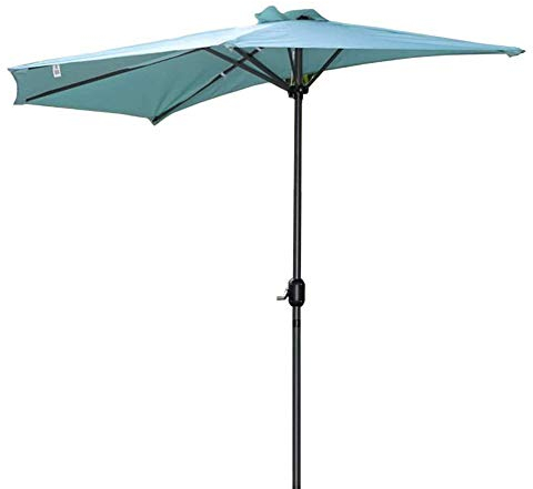 Garten-Sonnenschirm, blauer halber Außenschirm, Terrassen-Sonnenschirm gegen Wand-Tischschirme mit Kurbel, für Balkon-Pool-Markt, platzsparend