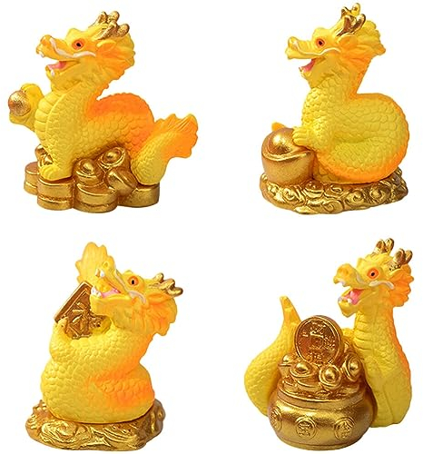 TOYANDONA 4 Mini-Drachenfiguren Zum Chinesischen Neujahr 2024 Neujahr des Drachen Goldenes Chinesisches Tierkreiszeichen Drachenstatue Glücksfigur Frühlingsfest-Dekoration