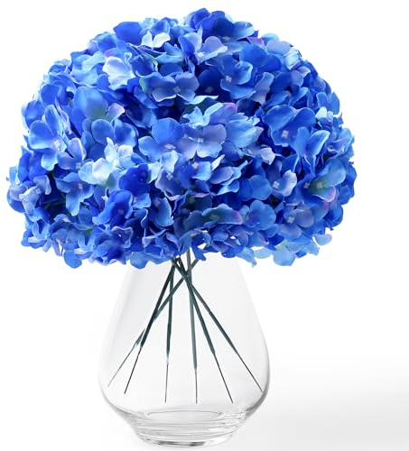SITUMEIZI Künstliche Hortensien aus Seide, 540 Blütenblätter, blaue große Köpfe mit Stielen, künstliche Hortensien, Blumensträuße für Zuhause, Hochzeit, Party, Frühlingsdekoration, 6 Stück (Vase nicht