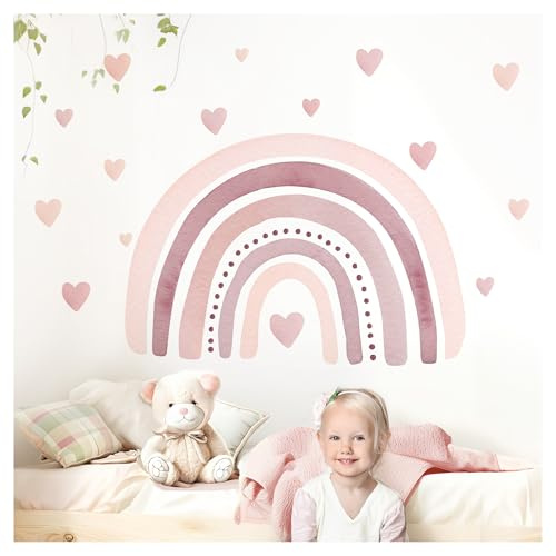 Little Deco Wandtattoo Regenbogen mit Herzen violett rosa DL5009 L