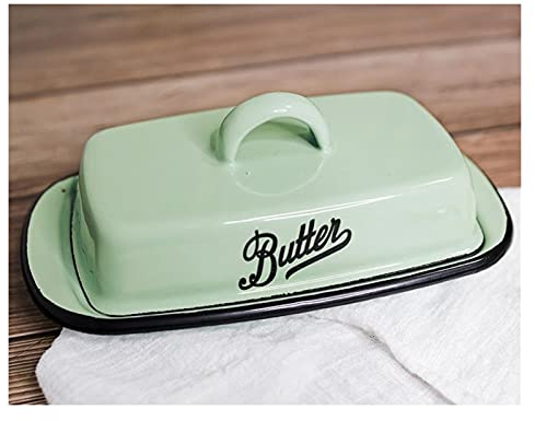GLigeT Butterschale Retro nostalgische Emaille mit Deckel, Snack-Tablett, Zuhause, Küche, Geschirr, Butterdose, Käse-Aufbewahrungsbox Butterglocke (Color : Butter Box A)