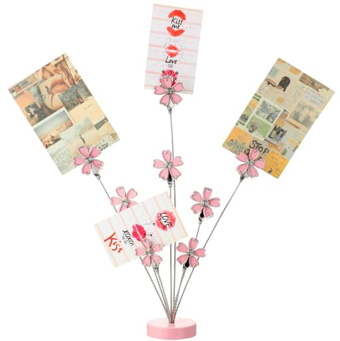 Tandefio Gift Card Tree Holder Clip, 8 Branch Multiple Money Family Photo Tree Christmas Card Holder with Clips Picture Frame Stand for Memo Note Wedding Photo Display Office Desk Decor(Pink)