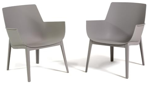 SIEDITI FUORI E DENTRO Set di 2 poltrone da giardino esterno in polipropilene rinforzato con fibra di vetro, poltrone per piscina, per balcone, ergonomiche e di design - Betty (2 Sedute Tortora)