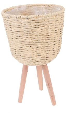 BESPORTBLE 1pieza Maceta De Suelo De Madera Rattan Floral para Balcón Soporte De Flores Decorativo para Interiores y Exteriores