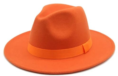 SOYNIA Fedora Trilby Filzhut Hut Fedora-Hut Für Damen Bandband Herrenhut Breite Krempe Klassische Hochzeit Kirche Bowler-Kappe 56–58 cm (Erwachsene) Orange