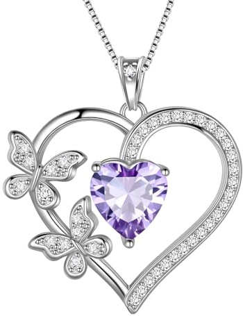 Liebe Herz Schmetterling Halsketten 925 Sterling Silber Blau Alexandrit Juni Birthstone Herz Anhänger Halskette Kristall Schmuck für Frauen und Mädchen DP0377U