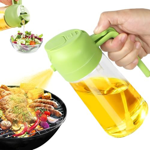 Nepfaivy Öl Sprühflasche und Ölsprüher für Speiseöl - 470ml Ölspray für Airfryer zum Kochen - Olivenöl Flasche und Öl Sprayer 2 in 1 - Ölsprüher für Heißluftfritteuse, Küche, Salat usw. (Grün)
