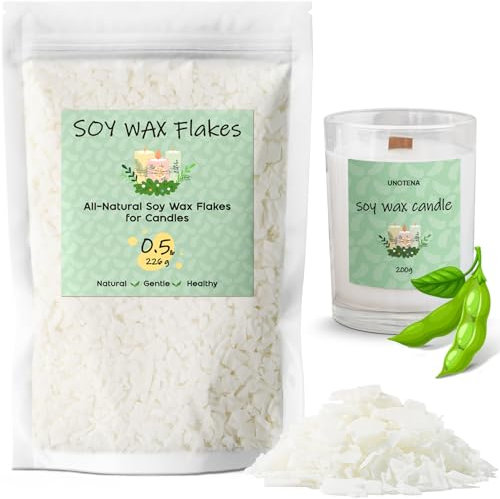 UNOTENA Cera di Soia per Candele, Cera per Candele 226g/9kg/18kg, Cera per Candele da Colare, Cera di Soia Biologica 100% Naturale per Candele[ 226g ]