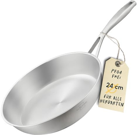 SILBERTHAL Edelstahl Pfanne Unbeschichtet - Induktion - Profi Bratpfanne 24cm - Röstaromen - Ofenfest