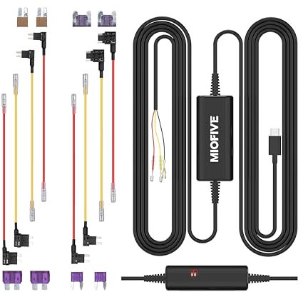 Miofive USB Type-C Hardwire Kit Nur für Miofive S1/S1 Pro/S1 Ultra Dashcams, Aktiviert den Parkmodus und bietet Schutz bei niedriger Spannung, 11,5 ft / 350 cm (Separat kaufen)