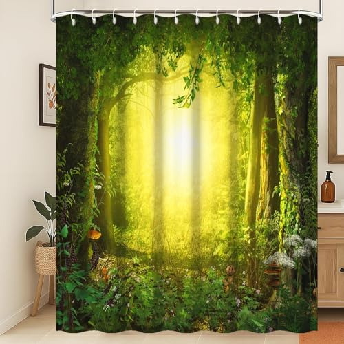 Xiaoterna saga fantastisk skog duschdraperi fantastisk skog djungel badrum gardin naturligt landskap soluppgång Bokeh duschdraperi maskintvättbar vattentätt tyg 180 x 200 cm
