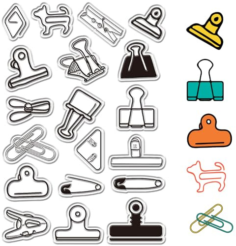 craspire Klemme Transparenter Stempel Büroklammer Stecknadel Binderclips Silikonstempel Wiederverwendbar Retro Transparente Gummistempelsiegel Für Tagebuch Und Kartengestaltung DIY Scrapbooking