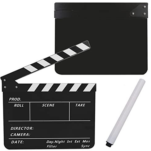 Saluaqui Pizarra de Película, Tablilla Acrílica para Directores de Cine, Tablero de Acción de Películas para TV, Accesorio de Corte de Película, Claqueta de Escena de Director Acrílico