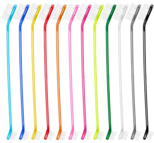 Oruola 12 Pcs Dog Toothbrush Set,Double Headed Dog Toothbrush Set,12 Color