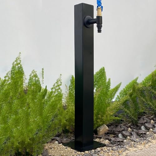 Poteau de robinet carré autoportant vertical avec support en acier inoxydable et pistolet pulvérisateur idéal pour fontaine de jardin et robinet extérieur