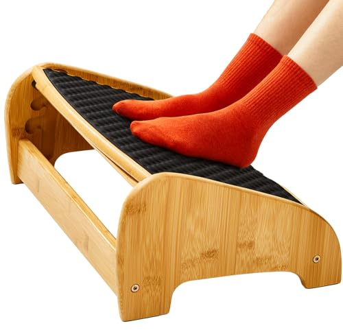 HUANUO Poggiapiedi Scrivania Bambù, Poggiapiedi Ergonomico con 4 Opzioni di Altezza e Angoli Regolabili, Superficie Massaggio Ciottoli, Antiscivolo per Migliorare Postura, Casa e Ufficio