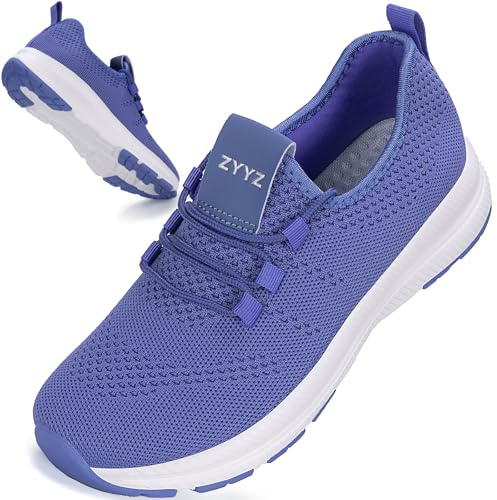 ZYYZ Dam bred passform träningsskor bred tå låda skor bekväma nät extra breda skor lätta löparskor andningsbara vardagliga promenadskor halkfria tennissneakers, BLÅ, 8 UK Wide