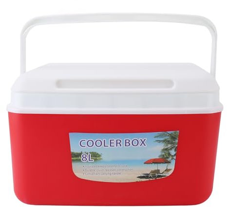 Natudeco 8L tragbare Kühlbox aus Kunststoff für den Außenbereich, Thermokühler, warme und kalte Isolierung, tragbarer Kühlbehälter für Camping, Picknick und Reisen (Rot)