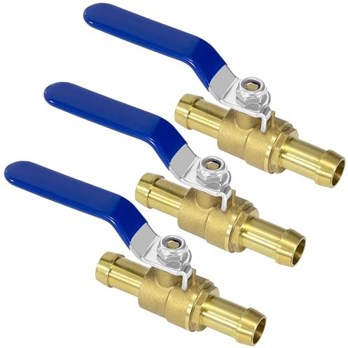 Vanne à Bille en Laiton, 3 Pièces Robinet à Tournant Sphérique en Laiton de 16mm, Raccord de Tuyau Cannelé, Tuyau à Tournant Sphérique pour Eau, Gaz, Huile, Jardin