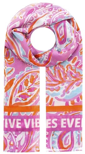 Zwillingsherz Schal Tuch mit Blumenmuster, Positive-Vibes-Schriftzug, Pink-Orange-Blau