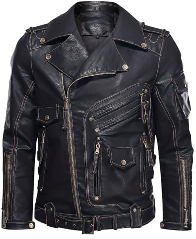 Giubbotto Pelle Uomo, Leggera Sottile con Tasca sulle Maniche Giubbotto Bomber Giaccone Giacca Chiodo Pelle Biker Motociclista Giubbotto Uomo Moto Giacca Baseball Cappotto in Ecopelle