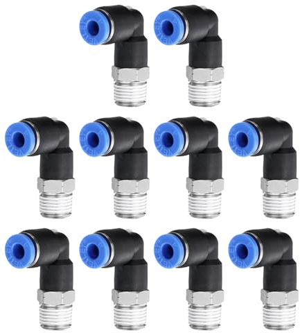 sourcing map 10pcs 90 Push to Connect Fittings 4mm ID x 1/8 NPT Male Thread Elbow Fitting Quick Connect Air Hose Pneumatic for Water Gas Oil Pipe