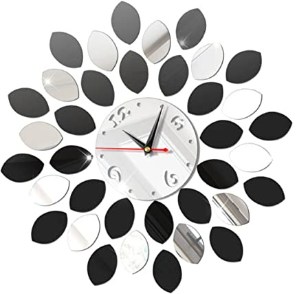 Mipcase Orologio da Parete Moderno Specchio 3d Argentato in Plastica Design Unico Decorazione Murale per Cucina e Camera da Letto