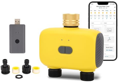 WiFi Wassertimer, intelligenter Sprinkler Timer mit 2 Zonen Steuerung, APP programmierbares automatisches Bewässerungssystem, IPX5 wasserdicht für Hof, Rasen
