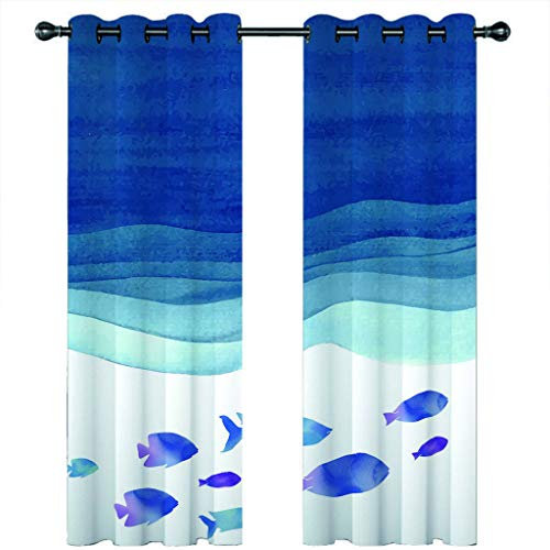 Kinder Gardinen Kinderzimmer Junge Mädchen Blickdicht Blaue Und Weiße Meeresfische 234X230Cm 2Er Set Verdunkelungsvorhang Thermovorhang Hitzeschutz Vorhänge Wohnzimmer Schlafzimmer Vorhänge Mit Öse