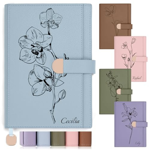 ENOMY Notizbuch Personalisiert mit Hardcover A5 Format Magnetschnalle Notizbuch für Damen und Herren liniertes Leder Journal Buch mit 300 Seiten Hardcover Tagebuch für Uni Arbeit Alltag Blau