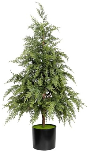 3ft Small Artificial Potted Christmas Tree - 90cm Realistic Green Cedar Xmas Tree Winter Greenery Decoration for Holiday Tabletop Garden Indoor Outdoor Home Décor