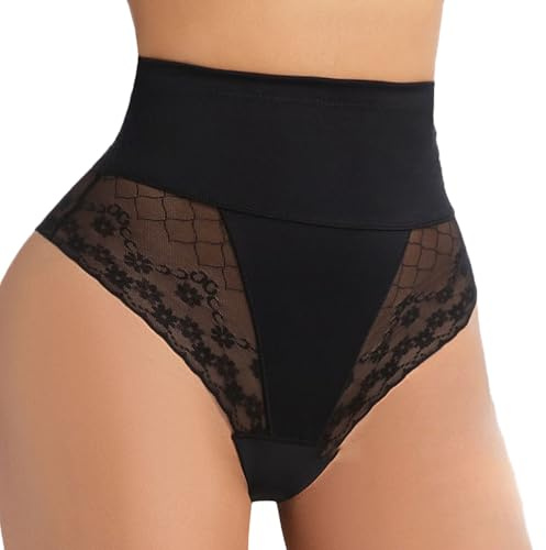 Konxi Faja Reductora Tipo Tanga para Mujer Braguitas Reductoras sin Costuras de Cintura Alta Tanga de Encaje de Cintura Alta Ropa Interior Adelgazante (FR/ES, Letras, M, Regular, Regular, Negro)