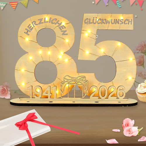 Seutgjie Geschenk 85 Geburtstag Frau Mann 1941-2026, 85 Geburtstag Deko Tischdeko, Geldgeschenke Geburtstag 85 mit LED Lichterkette Geschenkpapier Holz Schild Gästebuch