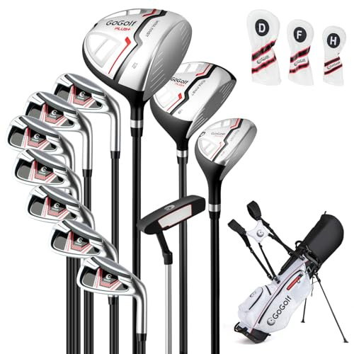 GOPLUS Golfklubbset Damer, 15-delars golfset med 460 cc #1 Driver, #3 Fairway-trä, Hybrid, järn (#5#6#7#8#9#P #S) och putter, komplettset för nybörjare med stående väska (Röd)