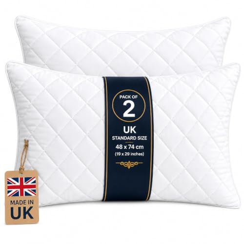 VL Hotel Quality Soft Quilted Pillows 2 Pack for Side Sleepers, Breathable Hollowfibre Filled Sleeping Pillows for Neck & Shoulder Comfort, Plush Bed Pillows for Better Sleep (2, Quilted Pillows)