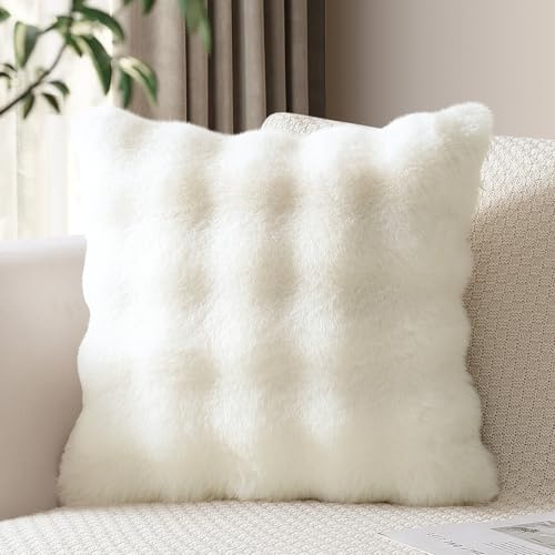 JOTOM Set di 1 federa per cuscino in peluche 45x45 cm, morbida, decorativa, copricuscino soffice in pelliccia sintetica per divano, sofà, camera da letto, cuscino 18x18 pollici (bianco crema)