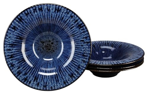 CreaTable, Allegra Magic Blue 24977 Lot de 4 assiettes à pâtes en grès pour 4 personnes Passe au lave-vaisselle et au micro-ondes Fabriqué en Europe